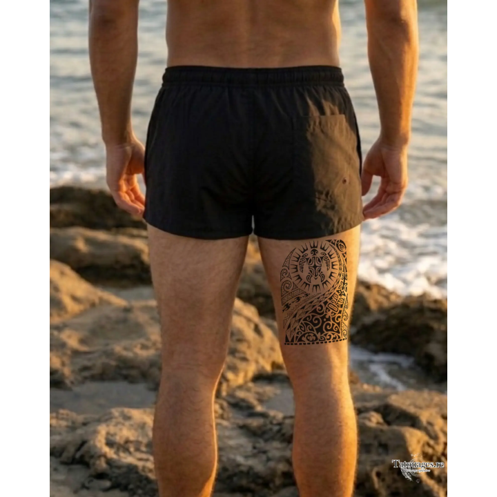 Tatouage éphémère : L'Odyssée de Honu (sur cuisse)