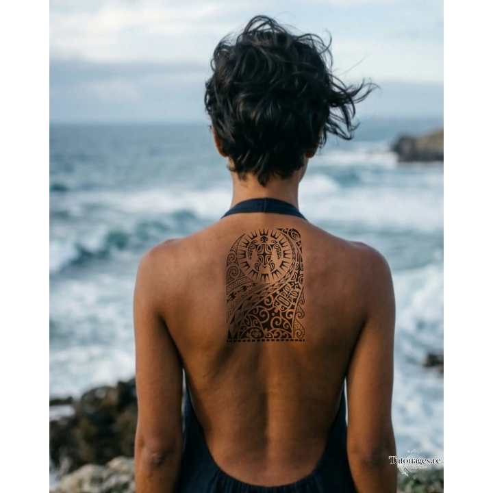 Tatouage éphémère : L'Odyssée de Honu (sur dos)