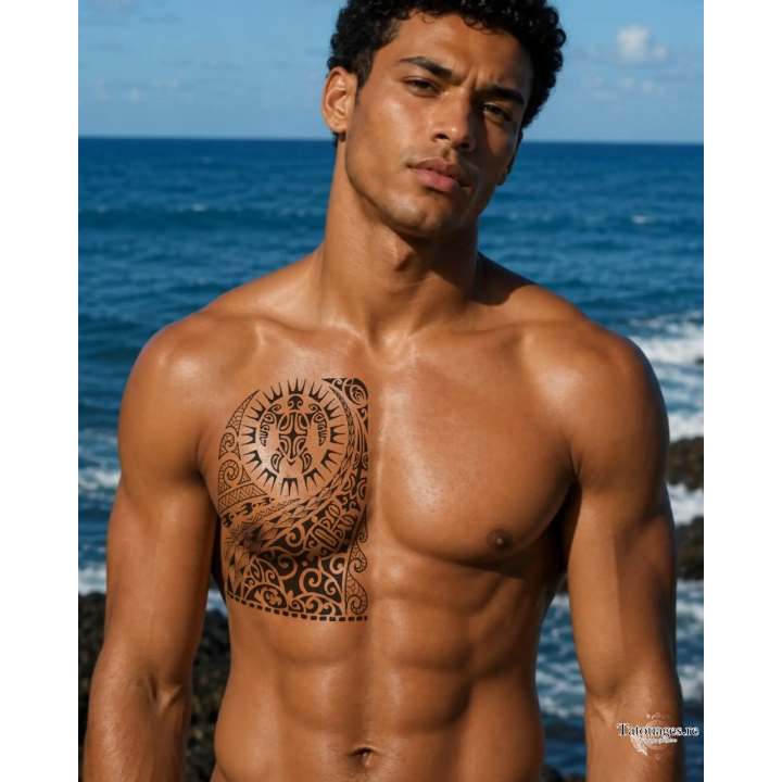 Tatouage éphémère : L'Odyssée de Honu (sur torse)