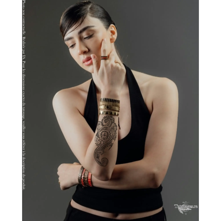 Tatouage éphémère noir : L'Héritage des Marquises (sur avant-bras)