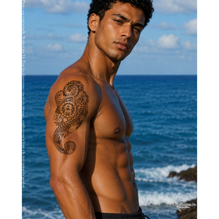 Tatouage éphémère noir : L'Héritage des Marquises (sur épaule)