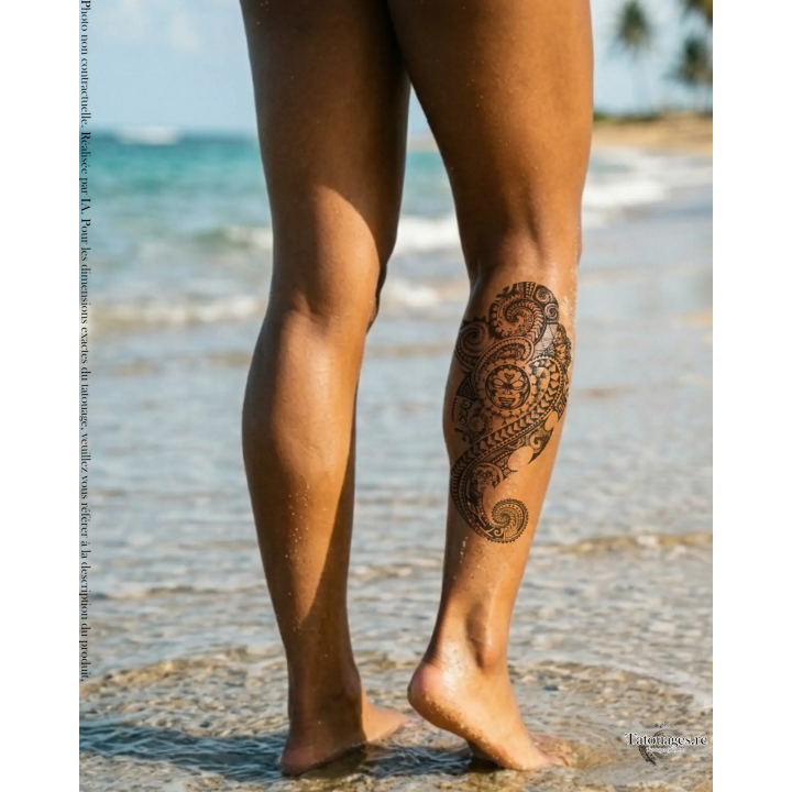 Tatouage éphémère noir : L'Héritage des Marquises (sur mollet)