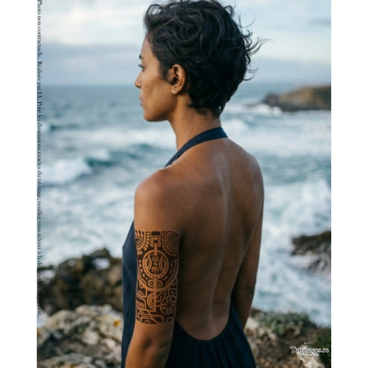 Tatouage éphémère noir : Totem Ancestral Polynésien (sur bras)