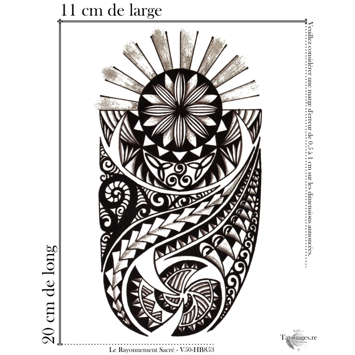 Tatouage éphémère : Le Rayonnement Sacré (Dimensions)