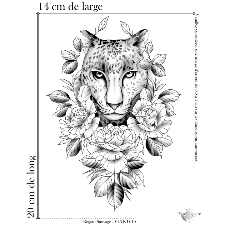 Tatouage éphémère noir : Regard Sauvage (Dimensions)