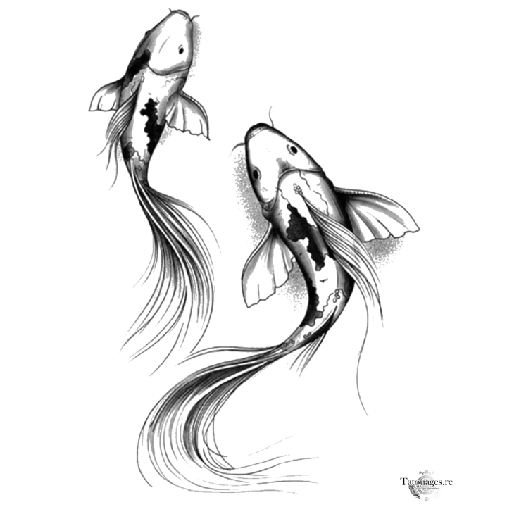 Tatouage éphémère noir : La Danse des Koï