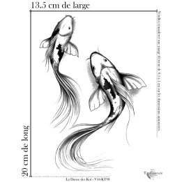 Tatouage éphémère noir : La Danse des Koï (Dimensions)