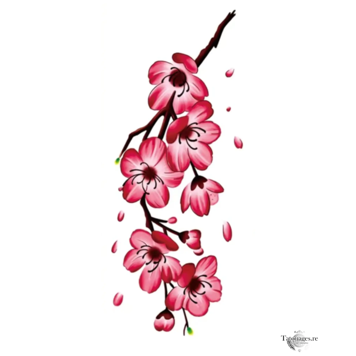 Tatouage éphémère coloré : Souffle de Sakura.