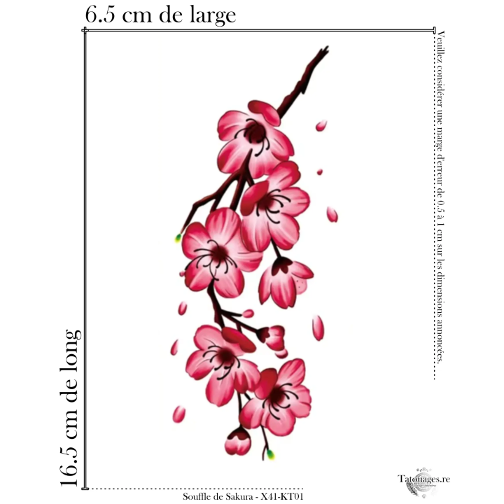 Tatouage éphémère coloré : Souffle de Sakura. (Dimensions)