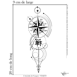 Tatouage éphémère noir : L'Astrolabe du Voyageur (Dimensions)