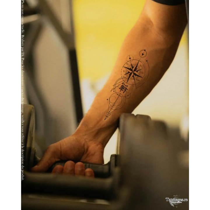 Tatouage éphémère noir : L'Astrolabe du Voyageur (sur avant-bras)