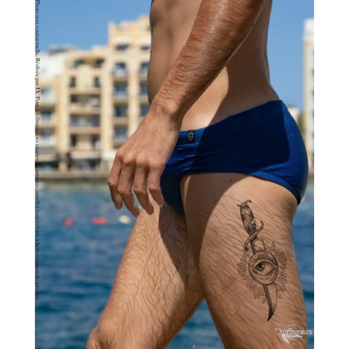 Tatouage éphémère noir : La Lame de l'Esprit (sur cuisse)