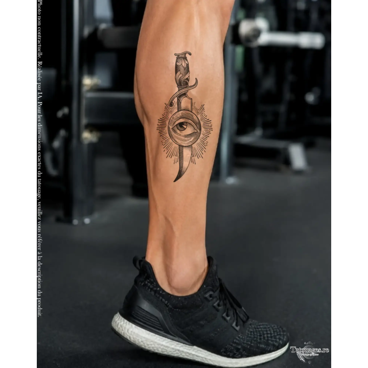 Tatouage éphémère noir : La Lame de l'Esprit (sur mollet)