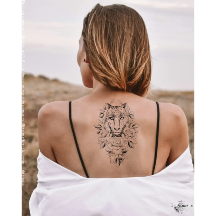 Tatouage éphémère noir : Regard Sauvage (sur dos)