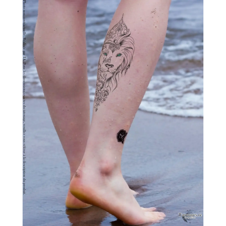 Tatouage éphémère coloré : Le Regarde de l'Émeraude (sur mollet)