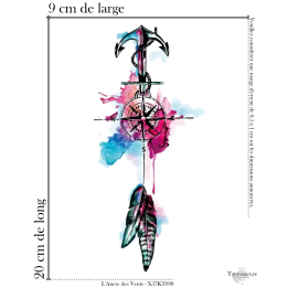 Dimensions et taille du grand tatouage temporaire L'Ancre des Vents 20x8 cm