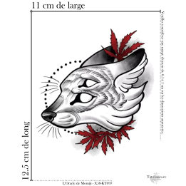 Dimensions et taille du tatouage éphémère renard ésotérique L'Oracle de Momiji 12.5x11 cm