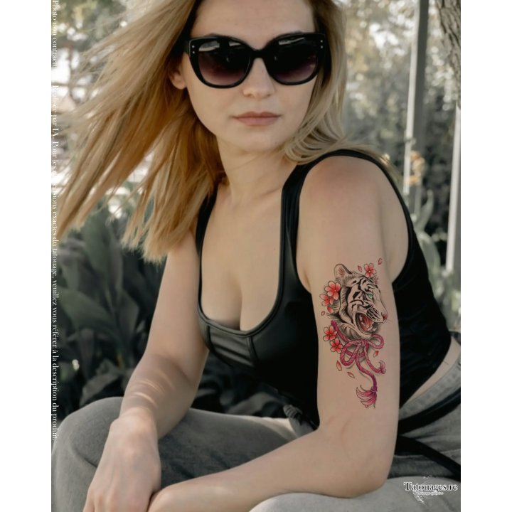 Tatouage éphémère tigre japonais Le Souffle de Byakko appliqué sur le bras d'un mannequin