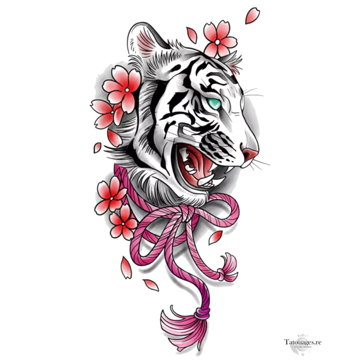 Tatouage Éphémère Tigre Japonais - Le Souffle de Byakko (20x10cm) - Stock et livraison à La Réunion (974) et en France.