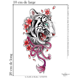 Dimensions et taille du grand tatouage temporaire japonais tigre et sakura 20x10 cm