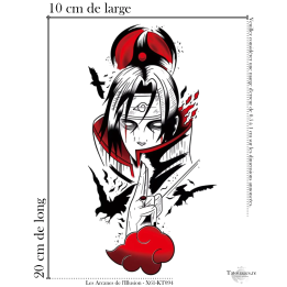 Dimensions du grand tatouage temporaire manga ninja et corbeaux 20x10 cm