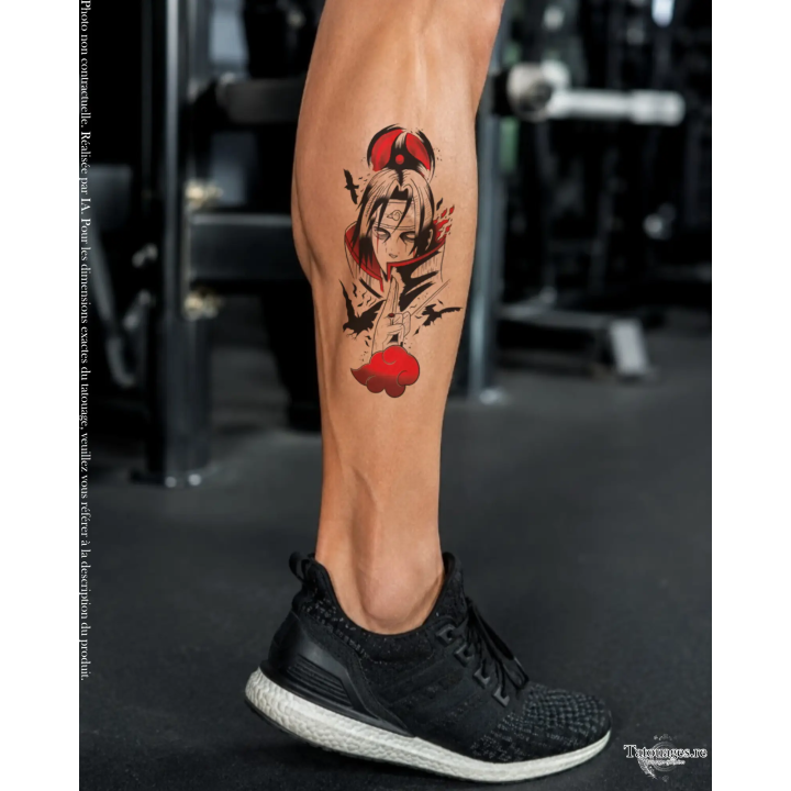 Rendu réaliste du grand tatouage temporaire de style pop culture japonaise sur le mollet