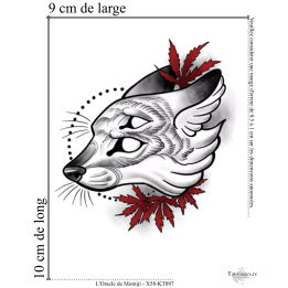 Dimensions et taille du tatouage éphémère renard ésotérique L'Oracle de Momiji 12.5x11 cm