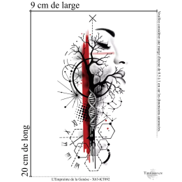 Dimensions et format du grand tatouage temporaire géométrique visage et ADN 20x9 cm