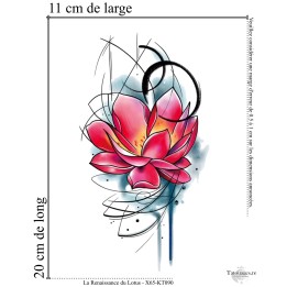 Dimensions et format du grand tatouage temporaire lotus aquarelle 20x11 cm