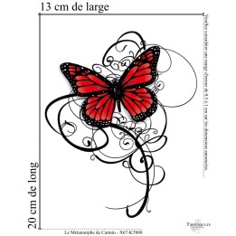 Dimensions et format du grand tatouage temporaire papillon rouge ornemental 20x13 cm