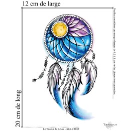 Dimensions et format du grand tatouage temporaire attrape-rêves lune et étoiles 20x12 cm