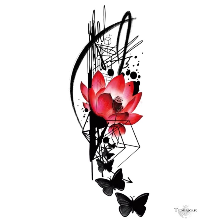 Tatouage éphémère lotus rouge et formes géométriques L'Élan de Lotus - Boutique en ligne La Réunion 974