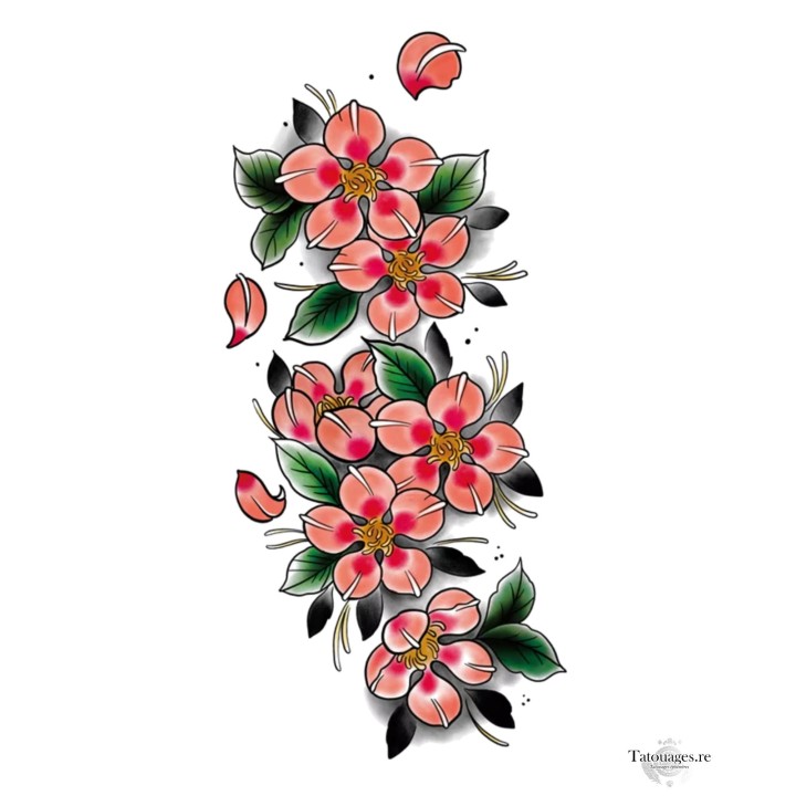 Tatouage éphémère fleurs de cerisier japonais rose corail L'Éloge du Sakura - Boutique en ligne La Réunion 974