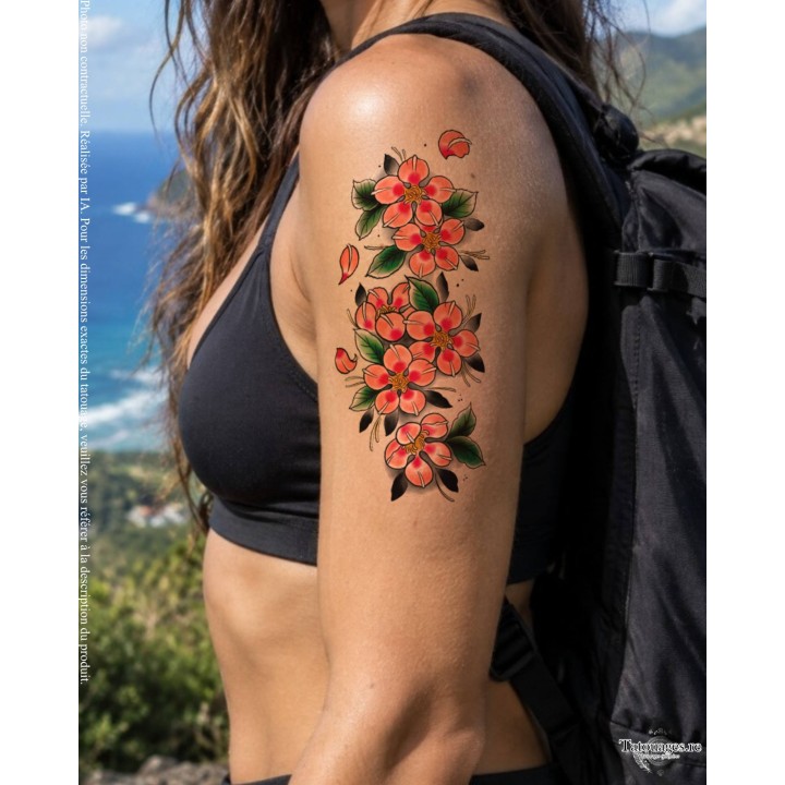 Tatouage éphémère floral japonais L'Éloge du Sakura appliqué sur le bras
