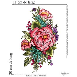 Dimensions et format du grand tatouage temporaire pivoines et baies 20x11 cm
