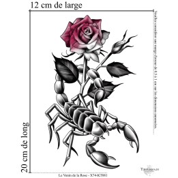 Dimensions et format du grand tatouage temporaire scorpion et rose 20x12 cm