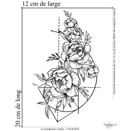 Dimensions et format du tatouage temporaire géométrique floral fine-line 20x12 cm