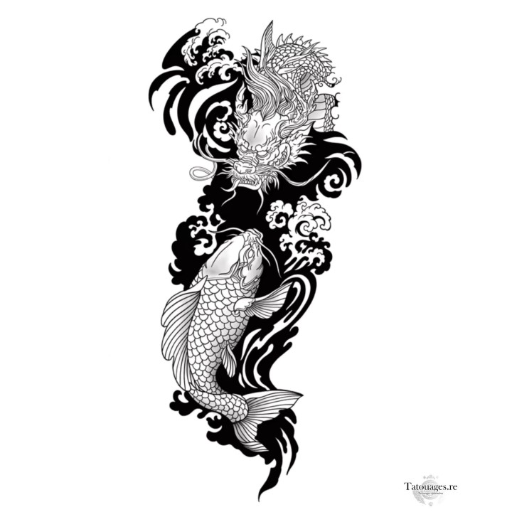 Tatouage éphémère carpe koï et dragon japonais irezumi La Porte de Ryujin