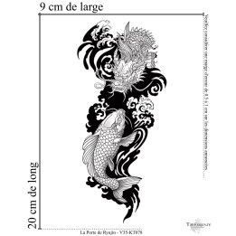 Dimensions et format du tatouage temporaire carpe koï métamorphose dragon 20x9 cm