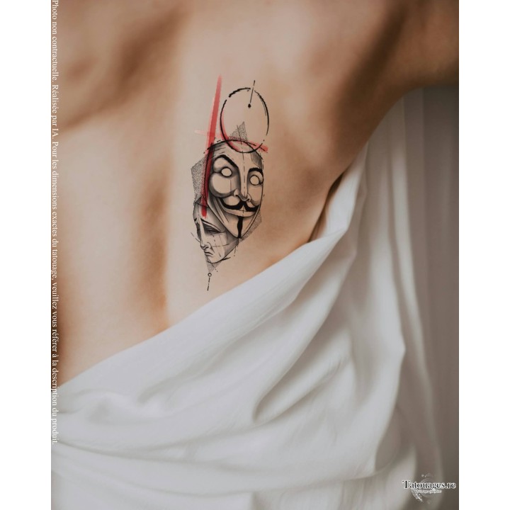 Grand tatouage temporaire masque graphique avec touche rouge positionné sur l'omoplate ou le dos