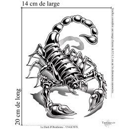 Dimensions et format du grand tatouage temporaire scorpion relief 20x14 cm