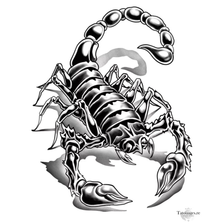 Tatouage éphémère scorpion réaliste 3D noir et blanc Le Dard d'Obsidienne