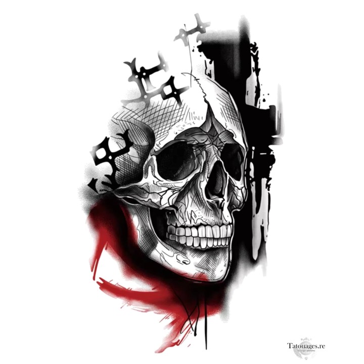 Tatouage éphémère crâne gothique et peinture rouge Trash Polka Le Linceul de Carmin