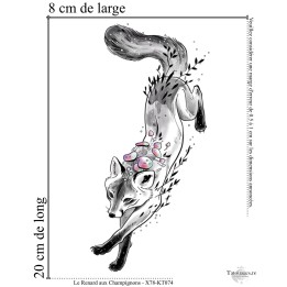 Dimensions et format du tatouage temporaire renard et champignons 20x8 cm