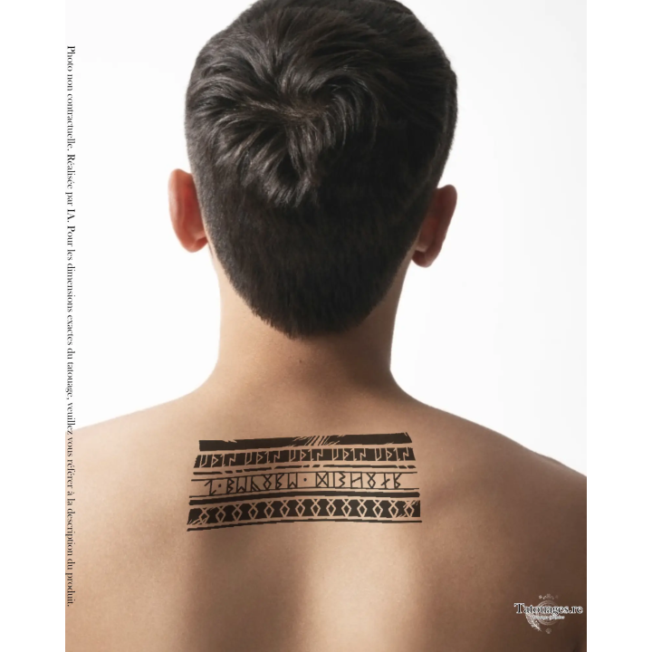 Tatouage éphémère noir : Le Serment des runes (sur nuque)